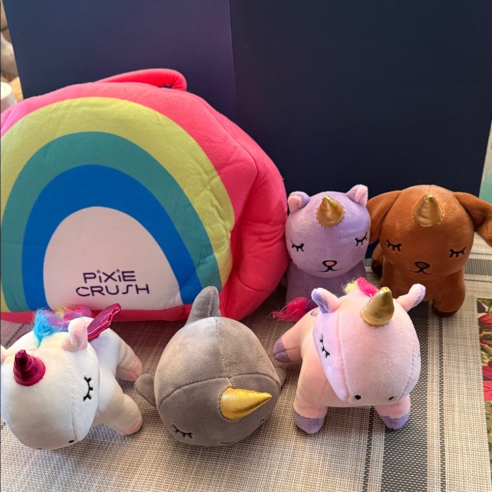PixieCrush Unicorn Toys Stuffed Animal Gift Plush Set with Rainbow Case